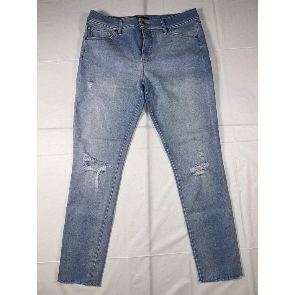 Express Womens Skinny Mid Rise Distressed Light Wash Raw Hem Blue Jeans Size 12R